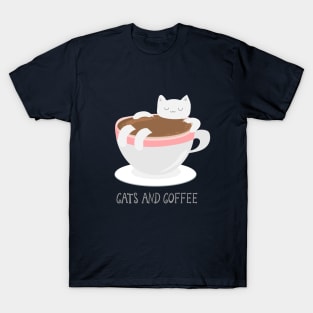 lazy cat, coffee and latte T-Shirt